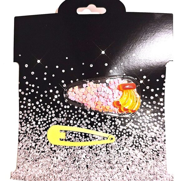 Banana Shaker Hair Clip Set Yellow Snap Barrettes Cute Kawaii Confetti Girl Gift - Picture 4 of 4